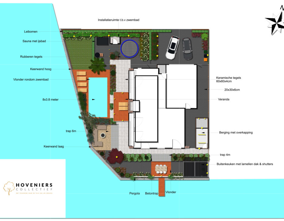Hoveniers Collectief - Tuinontwerp (2D) Tuinontwerp (2D) Eelderwolde met moderne indeling, sfeervolle beplanting en praktische zitplekken