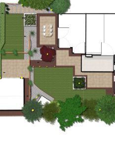 Hoveniers Collectief - 2D Tuinontwerp Haren 2D tuinontwerp met overzicht van terrassen, borders en paden